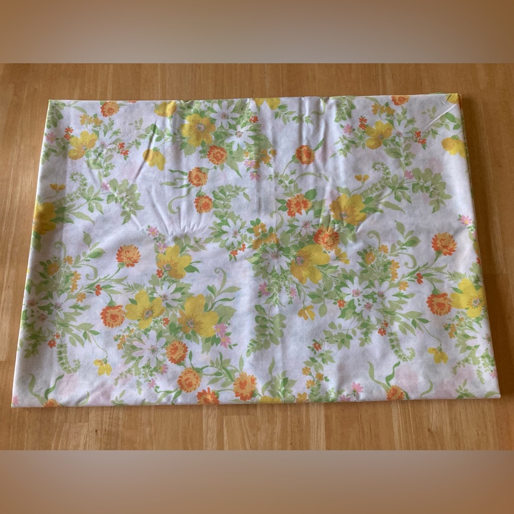 Vintage JC Penney twin sheet with yellow and orange floral print
